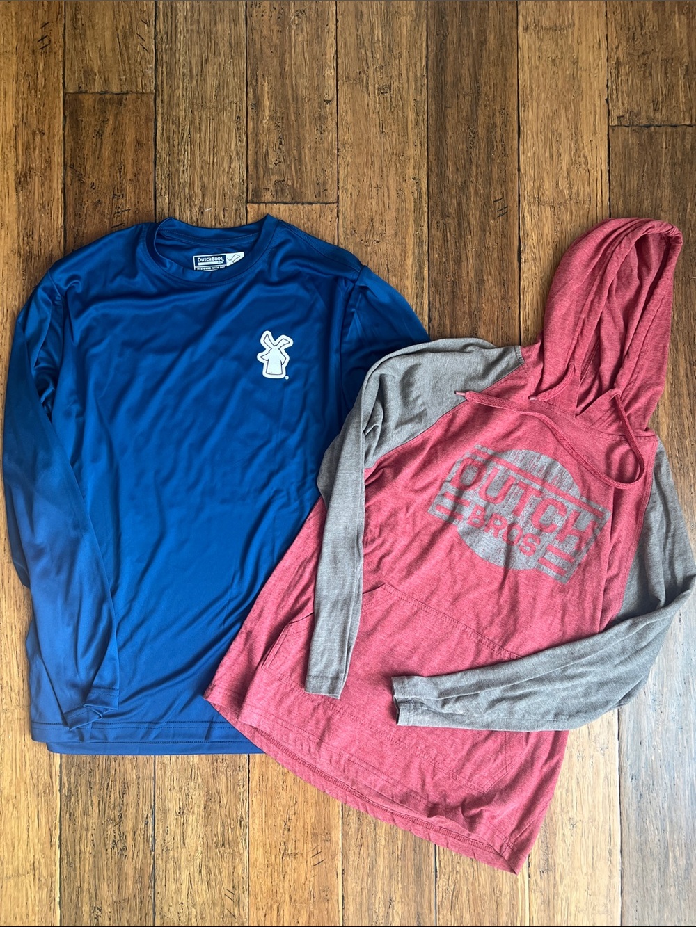 Dutch Bros Blue Performance Long Sleeve & Red Hooded Tee Set